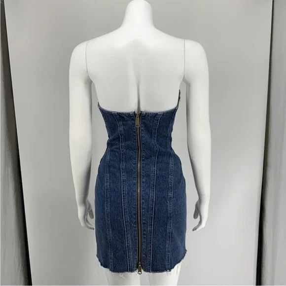 GRLFRND Denim 'Kristin' Bustier Strapless Dress in Femme Fatale Size Small NWOT - Picture 7 of 13